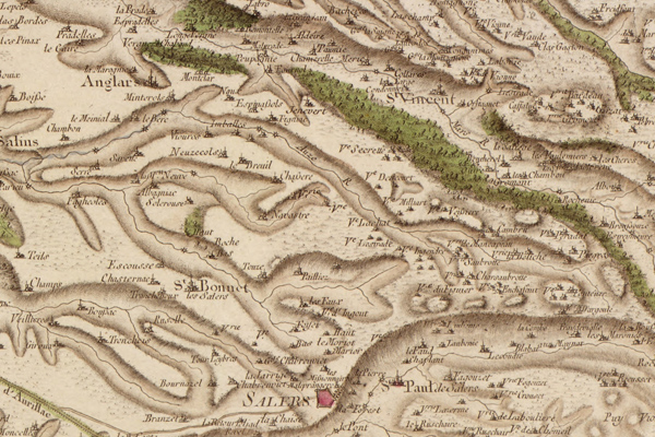Les burons de la commune d’Anglards sur la carte de Cassini  (1783)